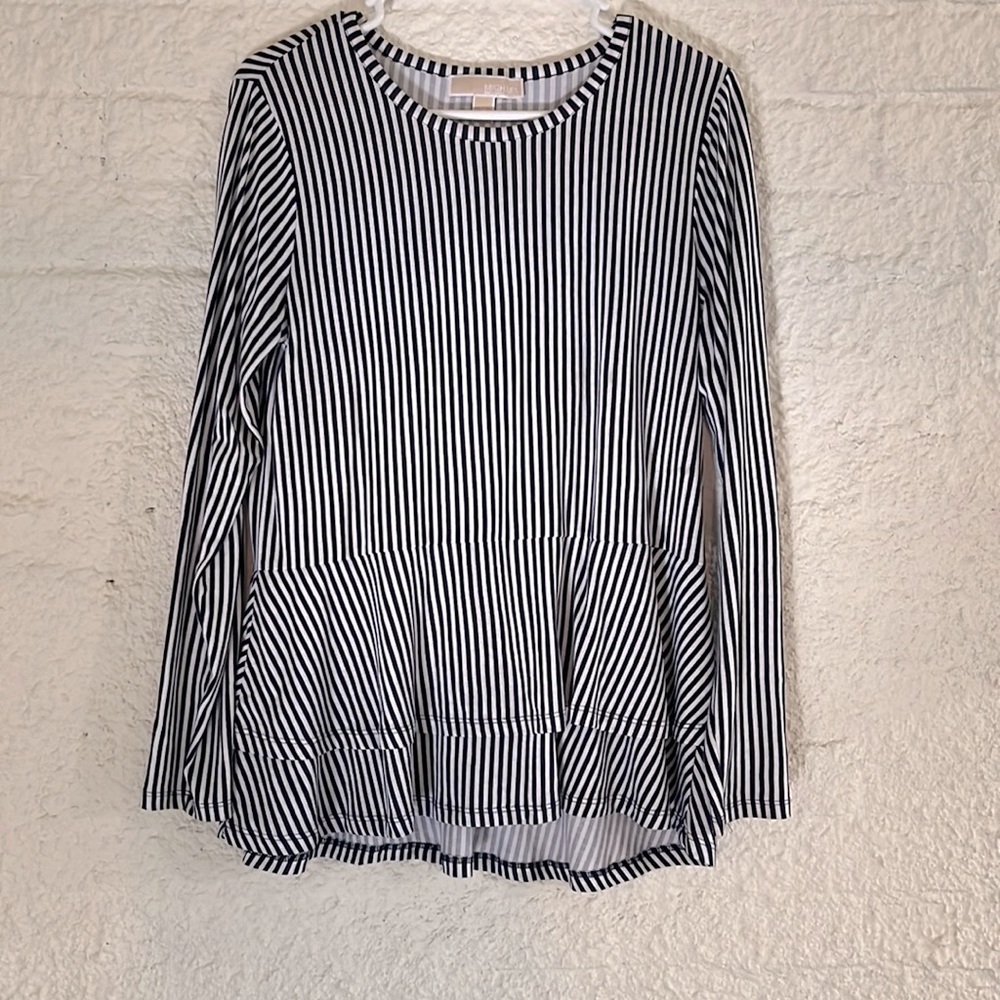 Michael Kors Horizontal Striped Peplum Long Sleeve Top